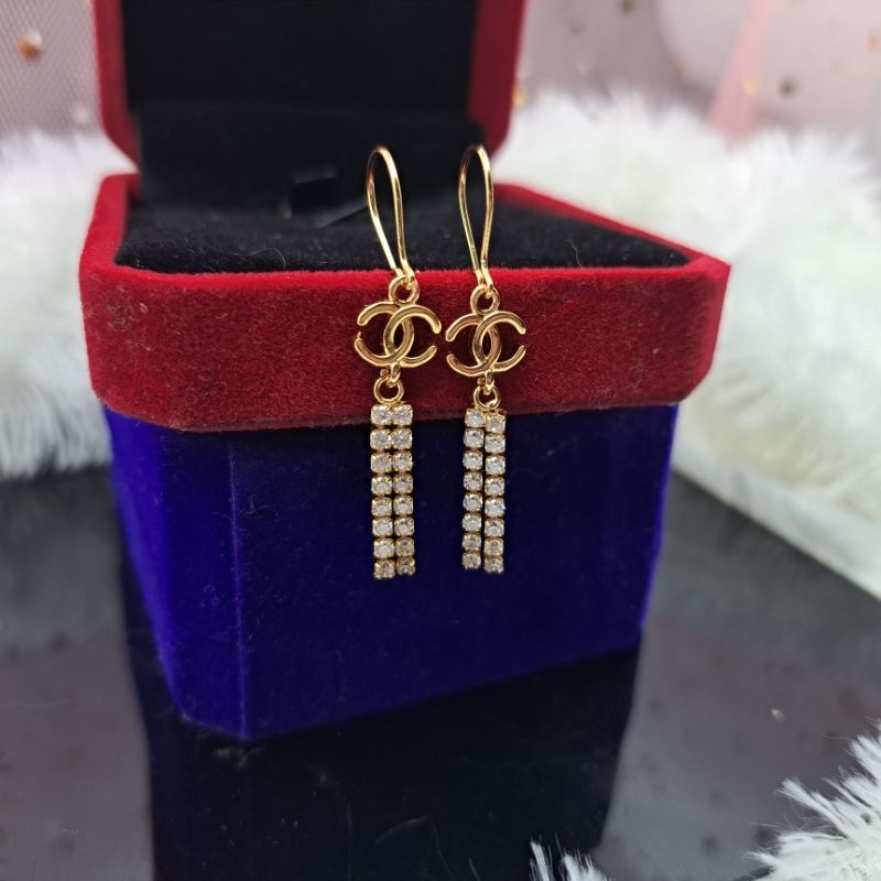 Anting chanell Permata anti karat lapis emas