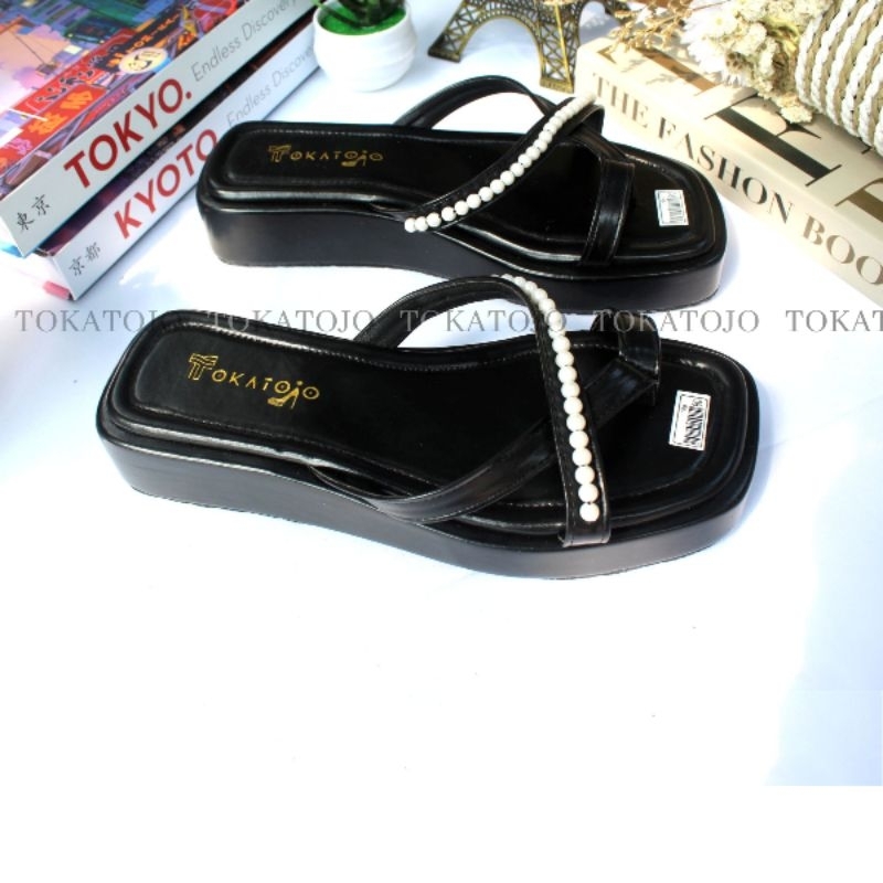 Sandal flatform wanita tali silang mutiara terbaru Sandal wedges wanita terbaru