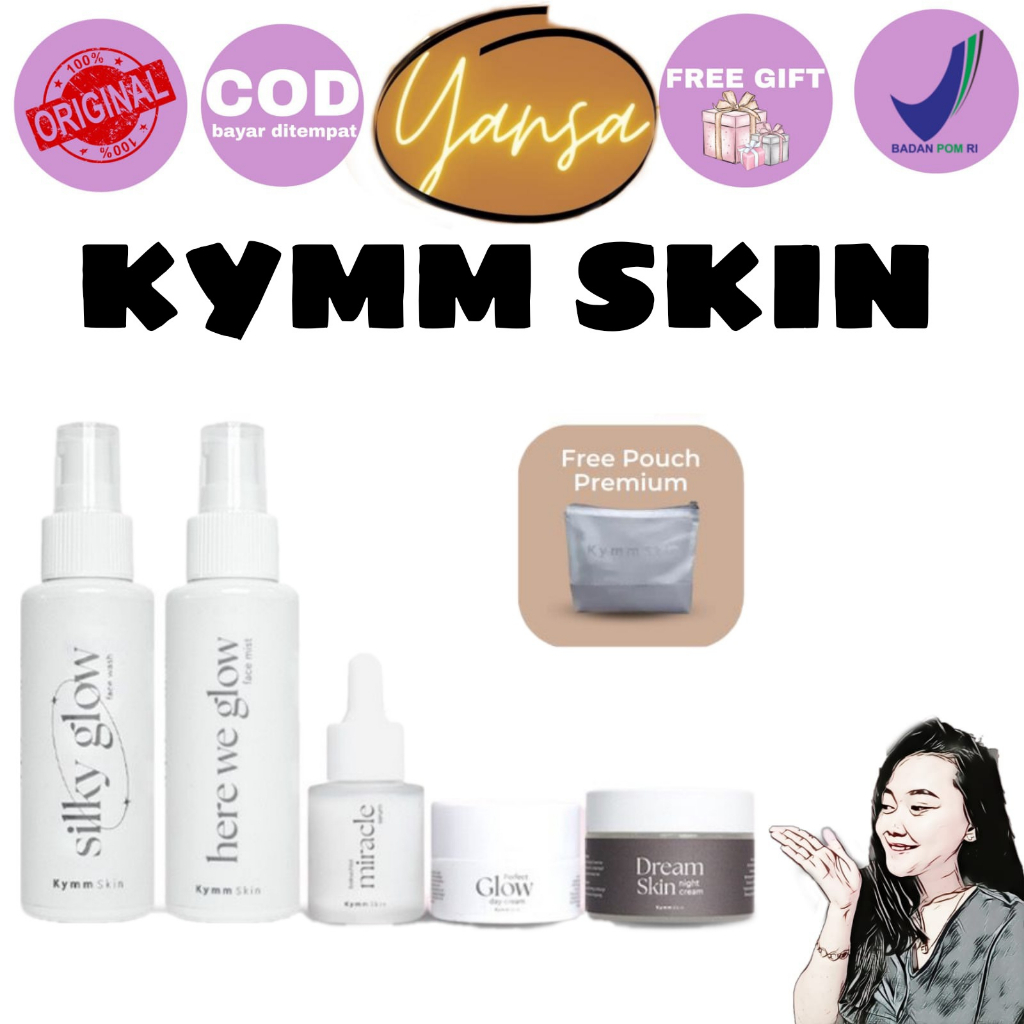 KYMMSKIN 5IN1 FREE POUCH PAKET SKINCARE LENGKAP GLOWING ( FACE WASH, FACE MIST , SERUM, DAY &amp; NIGHT CREAM )