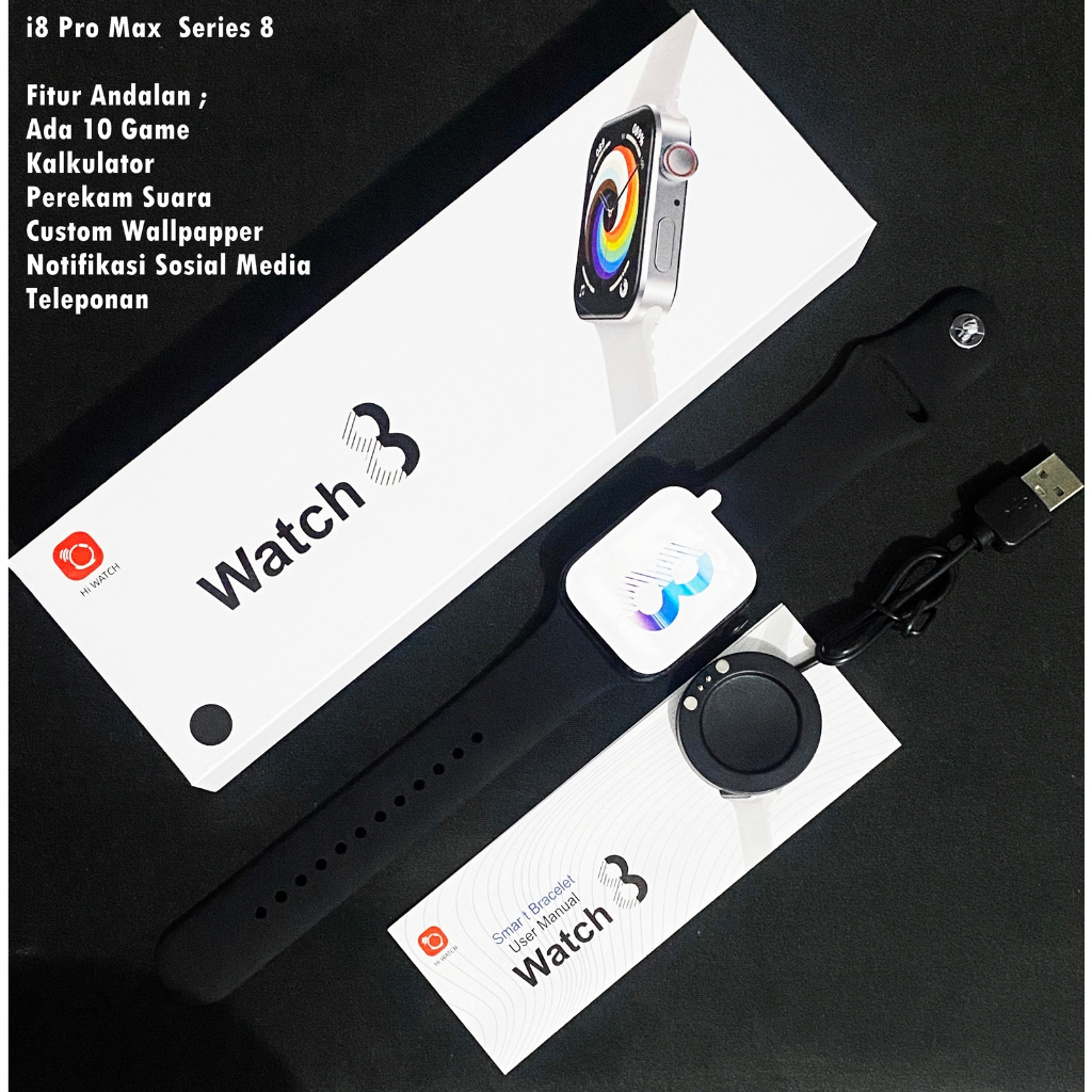 Free Antigores - Smartwatch Series 8 i8 Pro Max Original (Ada 10 Game Kalkulator Password ) Bisa Teleponan dan custom foto