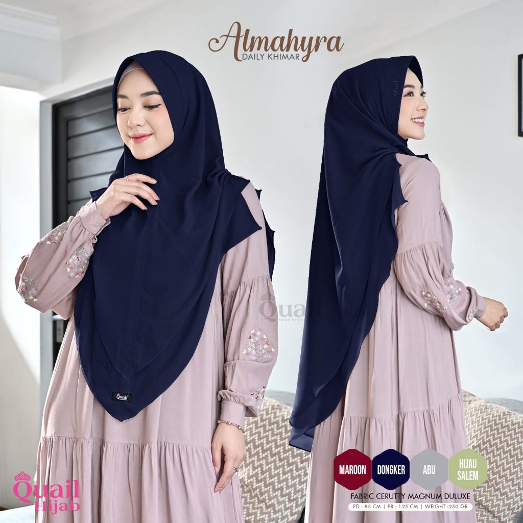 Hijab Almahyra Khimar Polos Ceruti Premium Original Quail