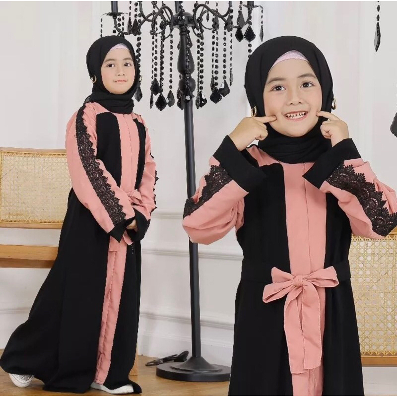 GAMIS ABAYA SYARI DUBAI NURA ANAK PINK