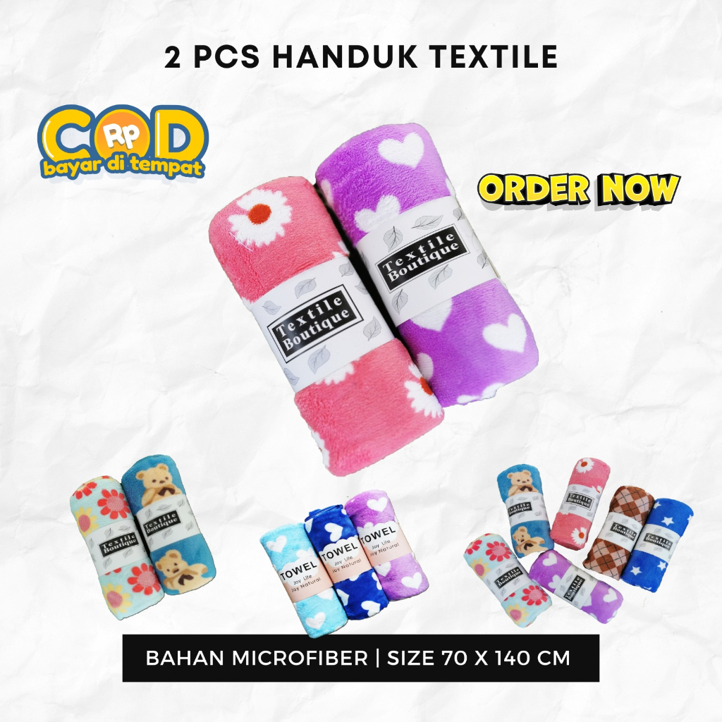 KUP - COD MURAH LAGI DISKON !! 2 PCS HANDUK MANDI DEWASA BERAGAM MOTIF - MULTICOLOR