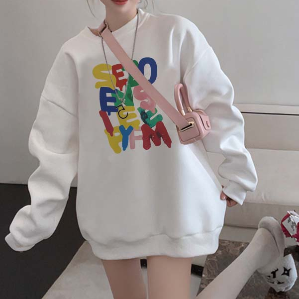 Sweater Lengan Panjang Cartoon Letter Printing Korean Style/Sweater Crop/Baju Wanita/Switer Wanita/Switer