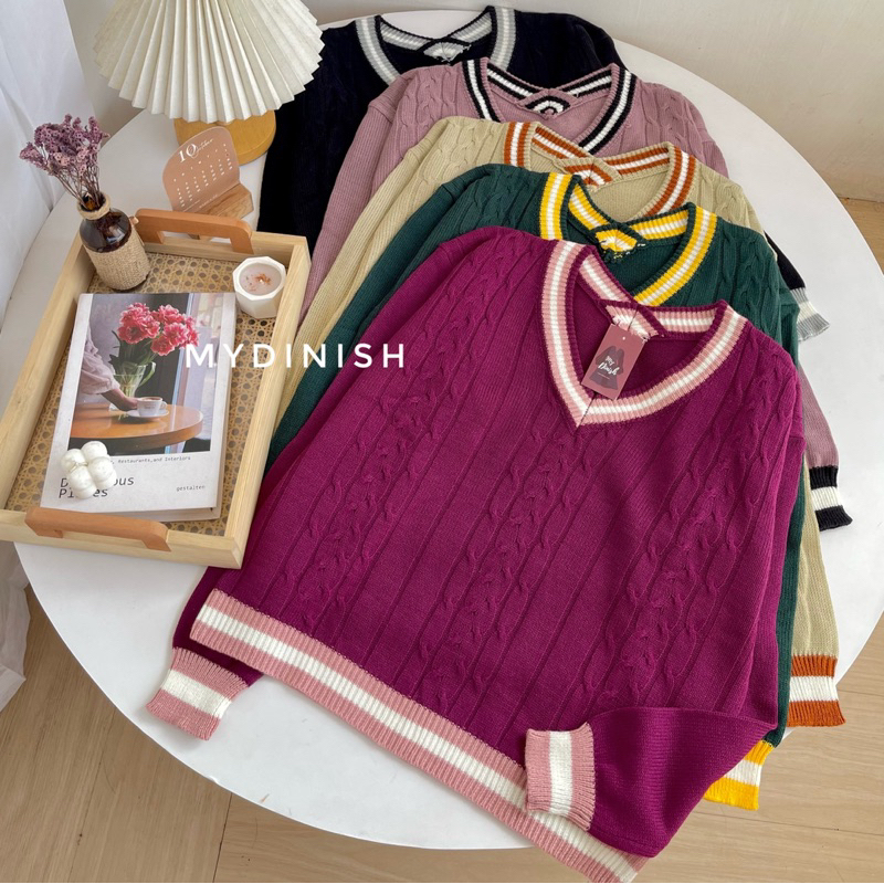 Gemi V blouse Atasan Rajut Wanita Korean Style