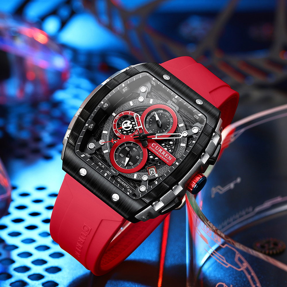 CURREN 8442 Jam Tangan Pria Analog Chronograph Aktif Kalender Tahan Air Tali Silicone Jam Tangan Cowok