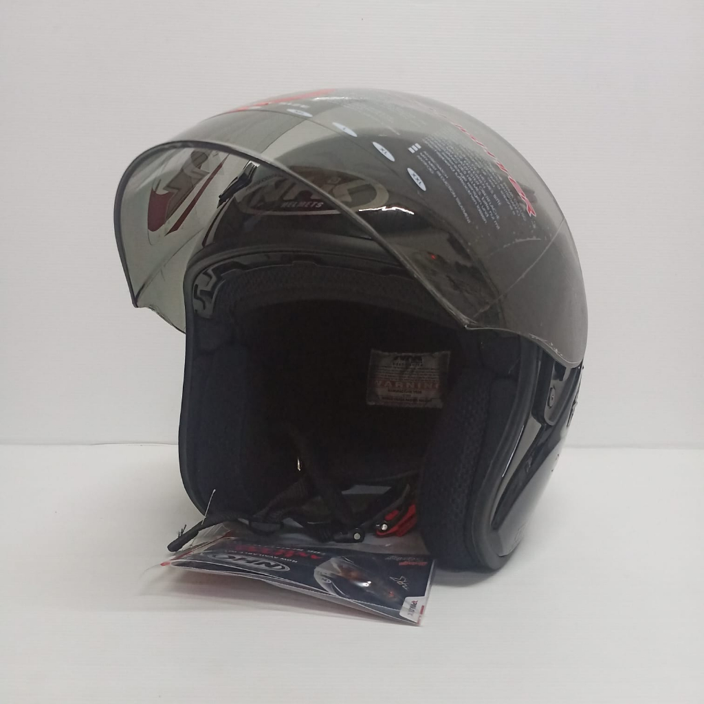 NHK R1 SOLID SINGLE VISOR BLACK GLOSSY  HELM OPEN FACE VISOR LIGHT SMOKE