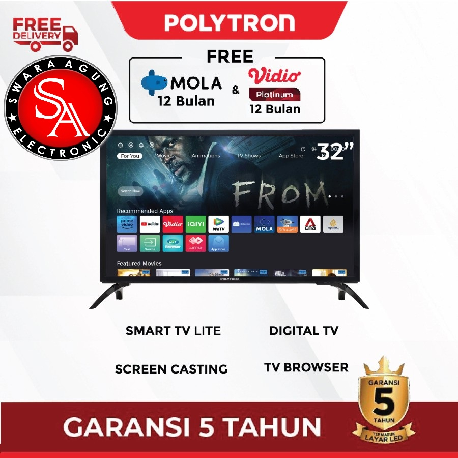 Led Digital Smart TV 32 Inch Polytron Type : 32CV1869 (Khusus Daerah Medan)