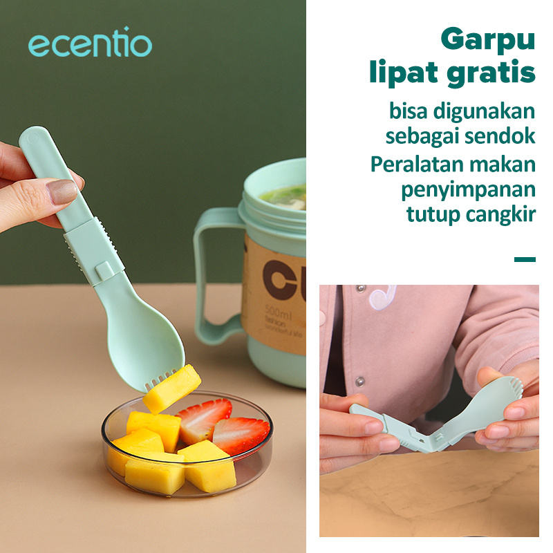 ecentio &amp; FOODI 1000ml tempat bekal  kotak makan 2 grid/Cangkir Tempat sup Bekal Anti Tumpah 500ml