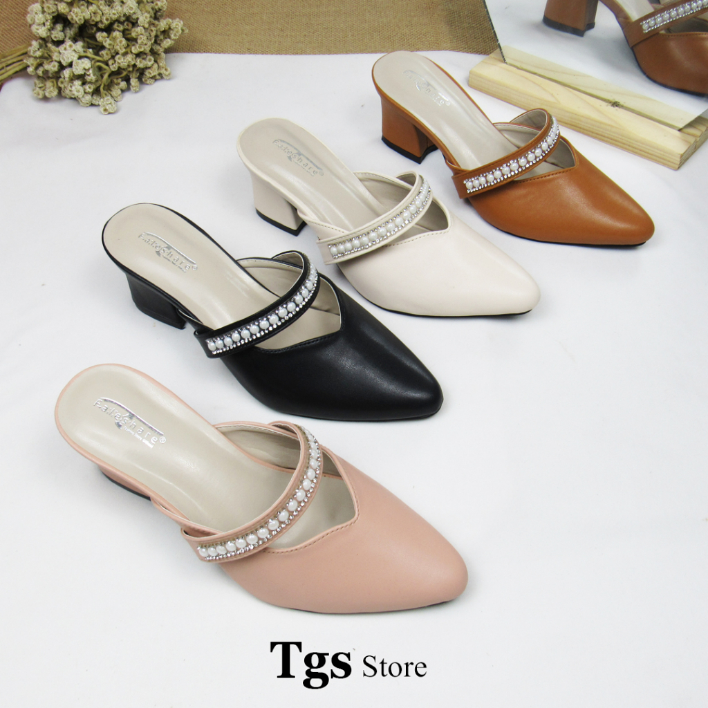 Sepatu Mules Wanita Heels 5 cm Slop Mutiara RB-01