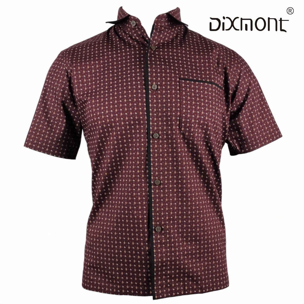 Dixmont Kemeja Pria Basic Formal Motif Lengan Pendek Hem MS00523