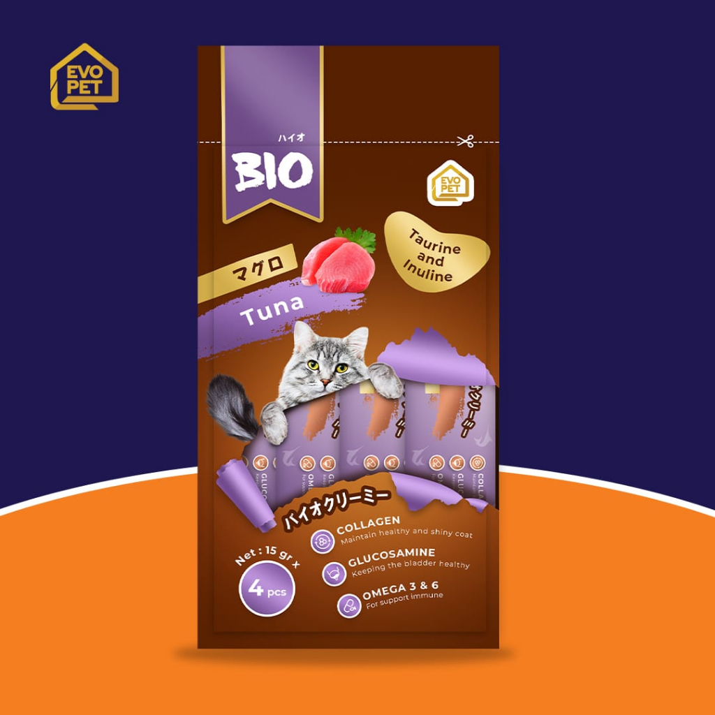 BIO CREAMY SNACK TREAT FOR CAT SNACK KUCING 15GR (ISI 4)