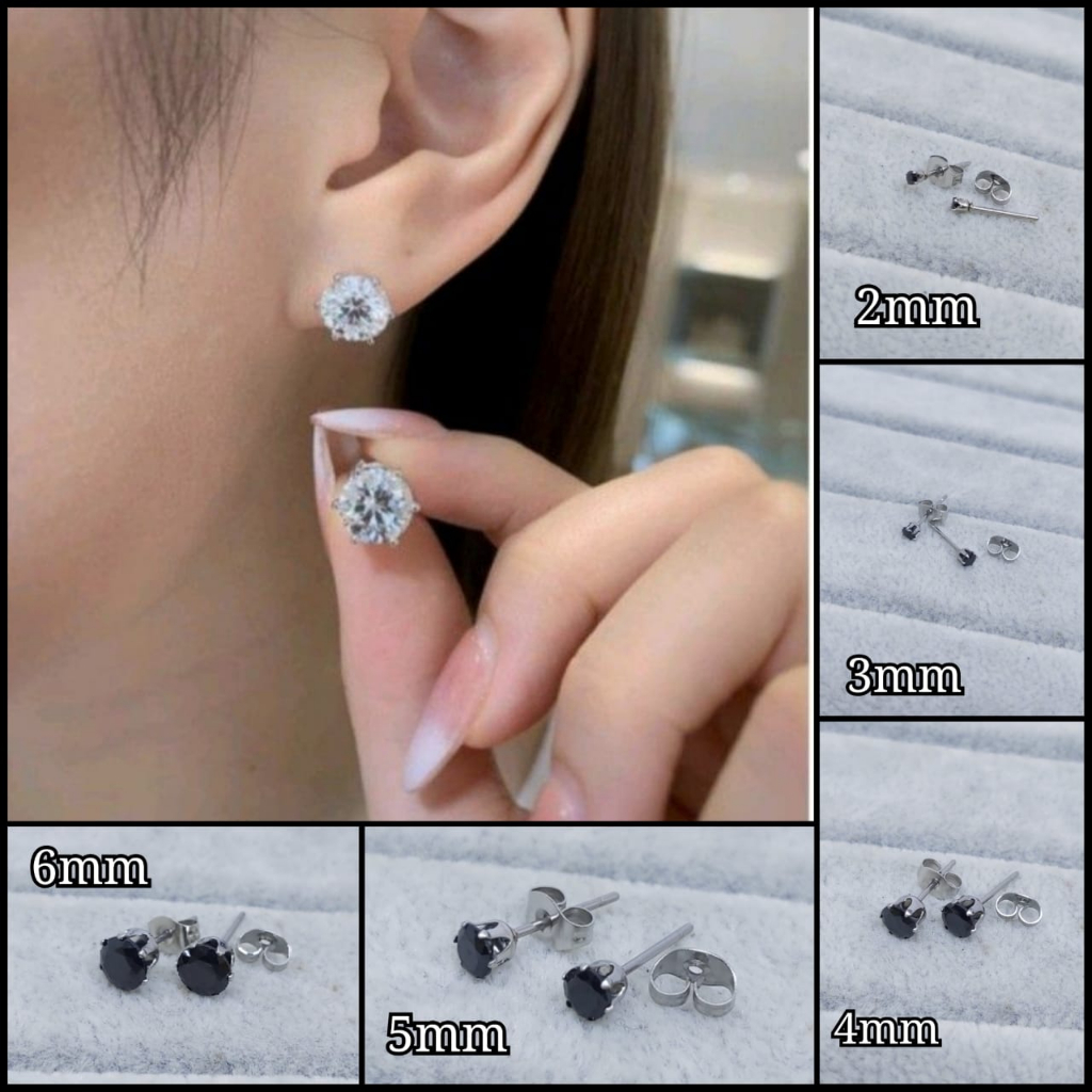 ANTING TUSUK TITANIUM // ANTING GIWANG TITANIUM // ANTING BULAT ( DASAR PUTIH MATA HITAM )