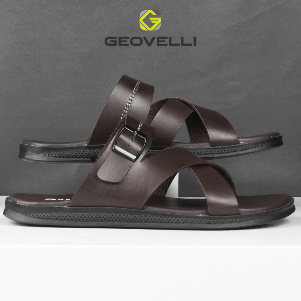 Sendal Slide Pria Premium Geovelli Sandal Cowok Original Kualitas Lokal - G1984 Coklat