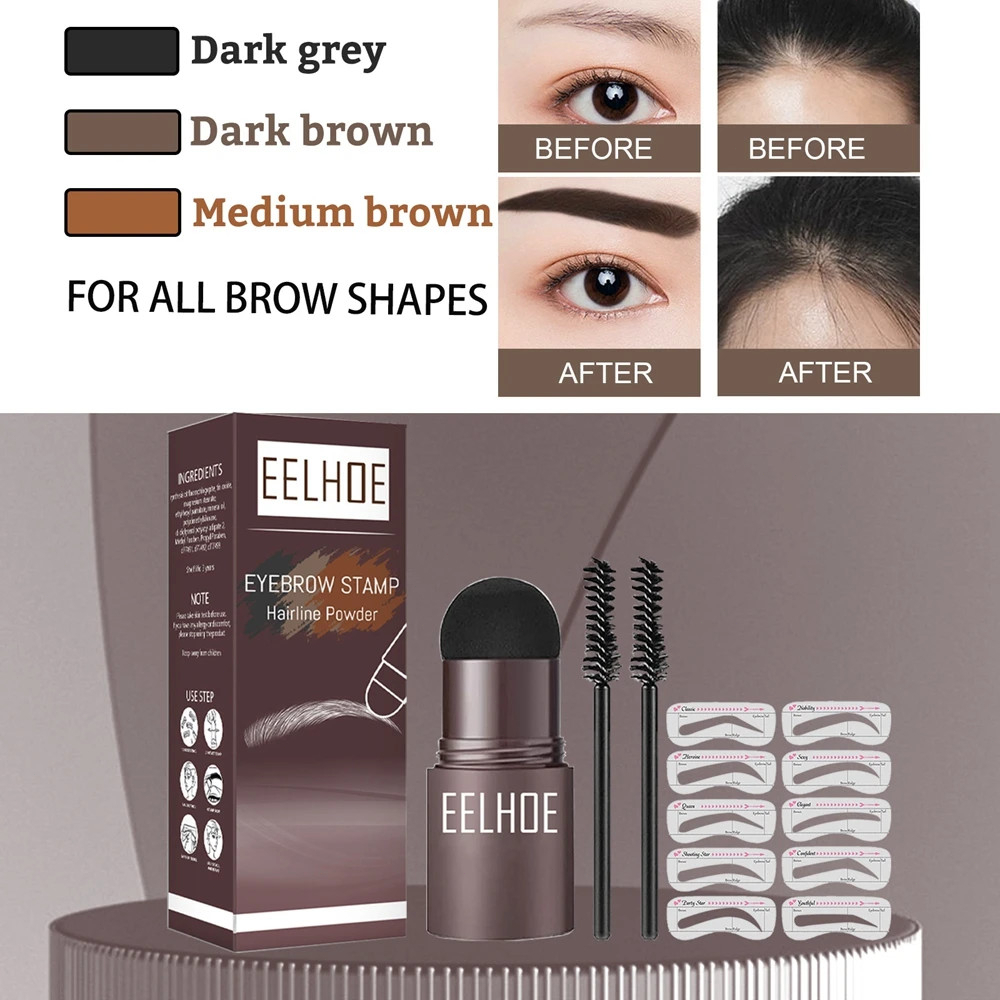 EELHOE Eyebrow Powder Cetakan Alis Instan Eyebrow Stamp Alis Stempel Alis Waterproof dengan 10 Model Cetakan Alis dan 2 Kuas Alis