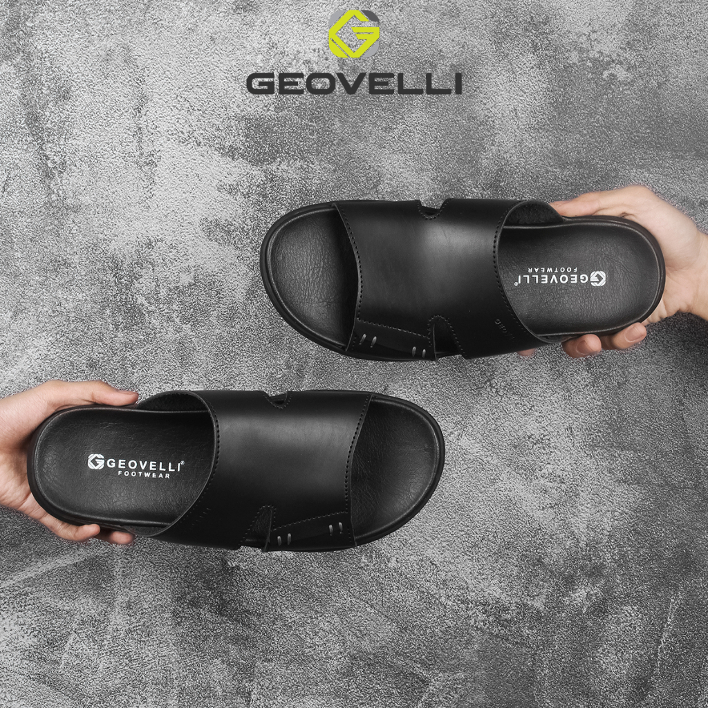 Sandal Pria Hitam Kekinian Geovelli Sendal Pria Casual Sandal Slide Kualitas Lokal – G1990 Full Black