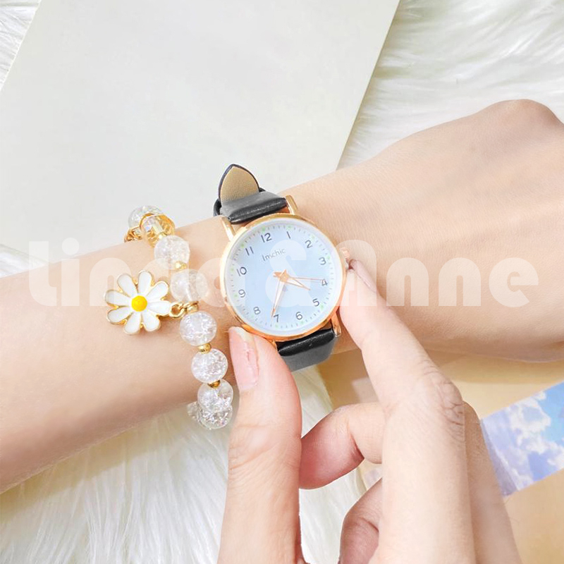 [COD] Jam tangan Casual Wanita Gaya Analog Strap PU Leather  Gaya Segar Fashion Import