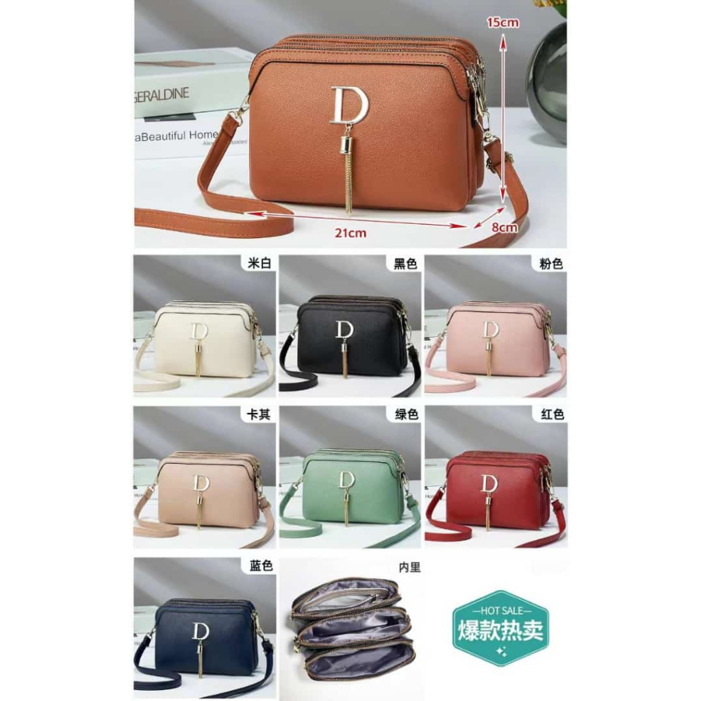 (PINK_IMP) New Import Tas SlingBag 3 resleting. Warna bagus netral Fashion Importt Wanita Premium