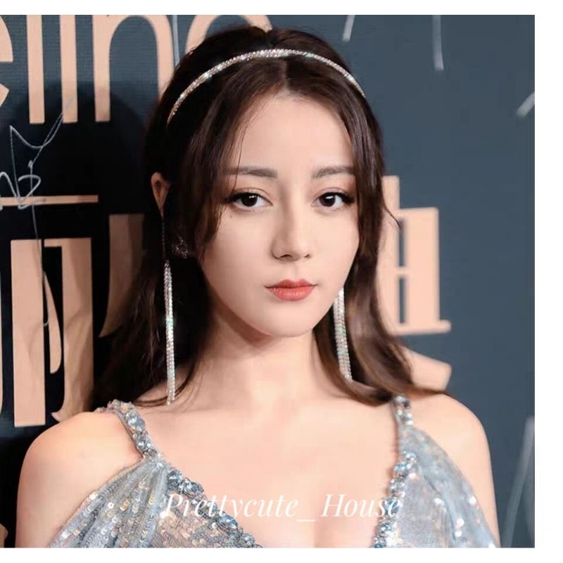 Bando Anting Panjang Elegan dengan Aksen Berlian Imitasi / Bando Dilraba Dilmurat Viral / Bando Hijab Elegan