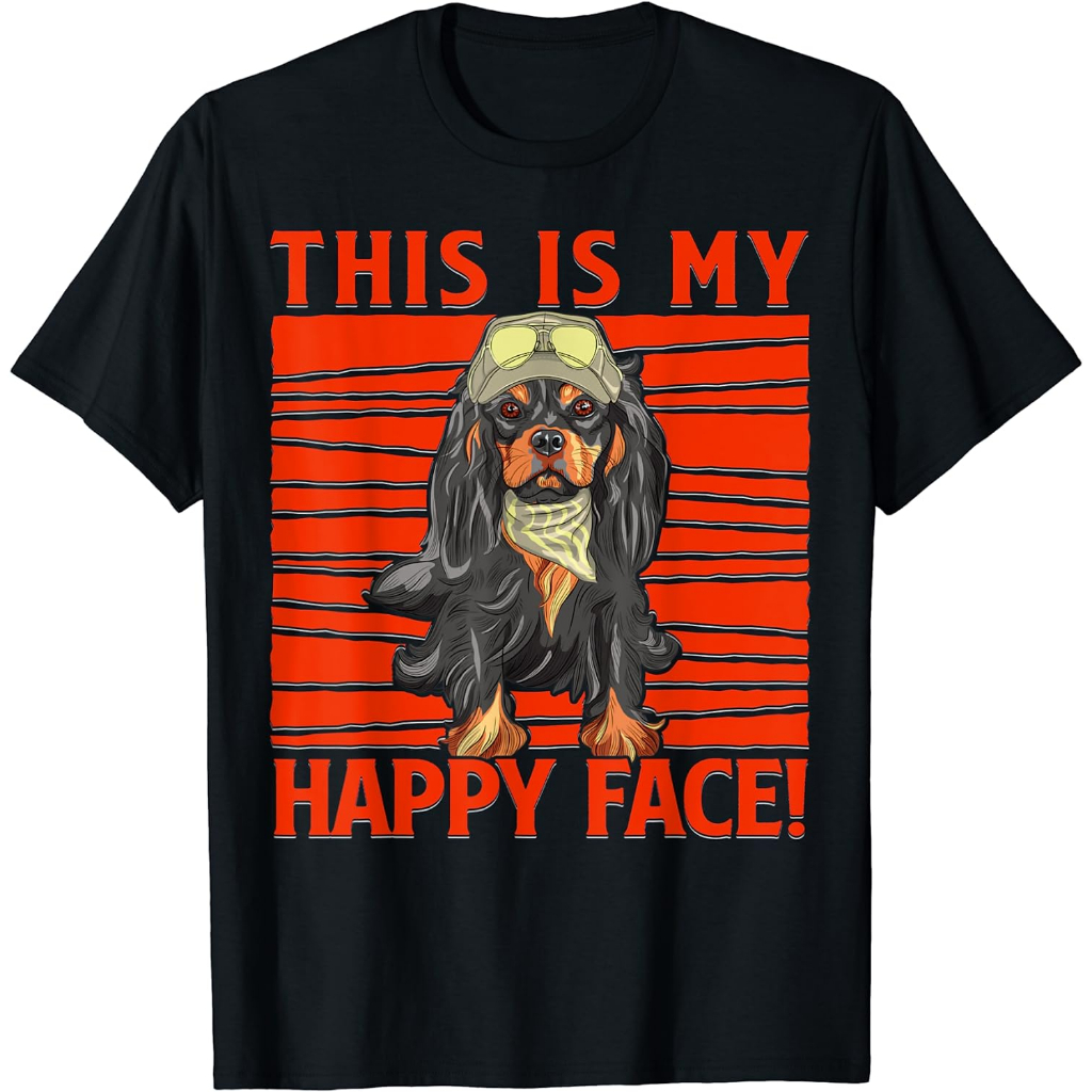 Baju Kaos Dewasa This is my Happy Face Cavalier King Charles Spaniel T-Shirt Pakaian Fashion Atasan 