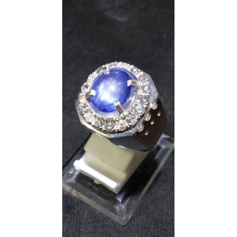 Cincin blue safir star srilanka full keliling berlian plus sertifikat