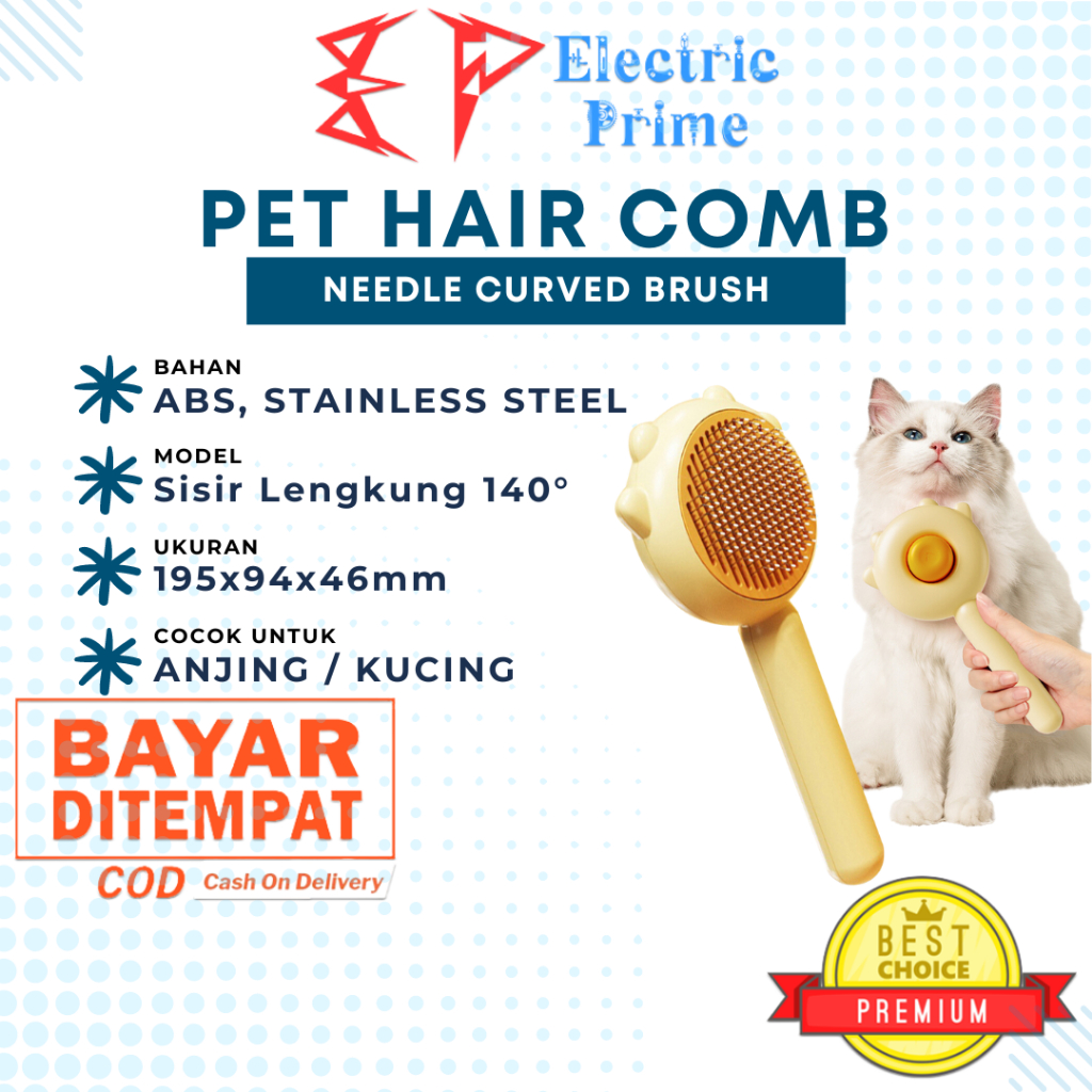 Sisir Bulu Kucing Tombol Otomatis Pet Grooming Brush Curved Needle Hair Comb Sikat Rambut Hewan Peliharaan Anabul Anjing