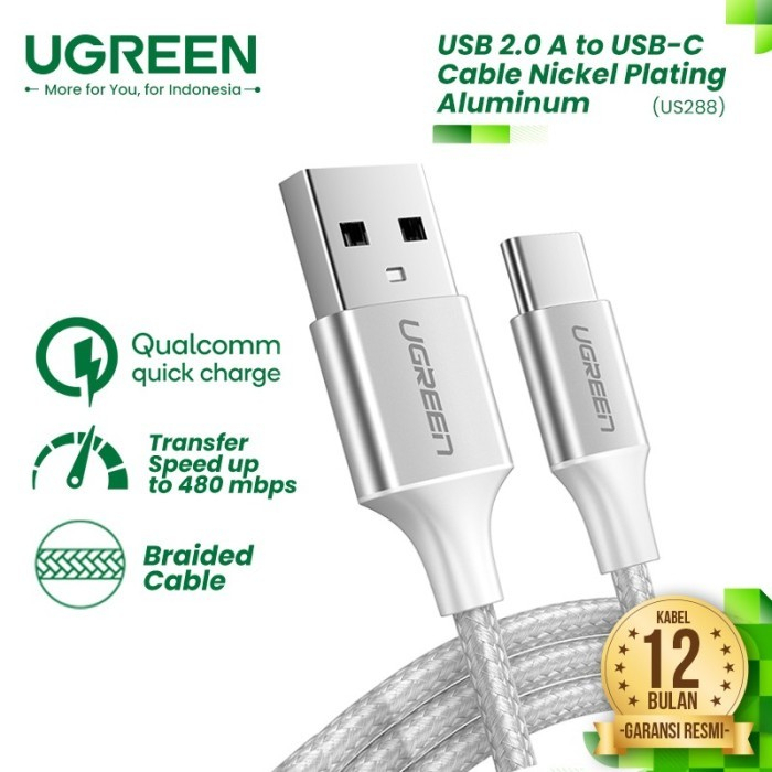 UGREEN Kabel USB A 2.0 to USB C Nickel Braid 2M