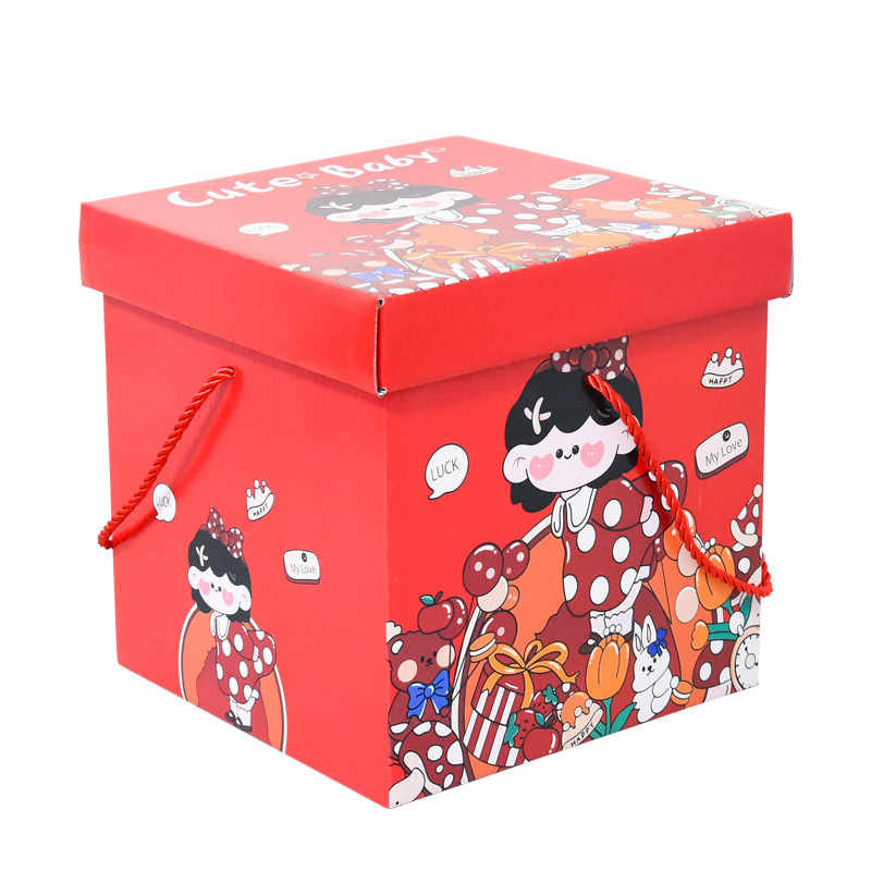 Box Tebal Ultah Anak Bahan Corrugated Tebal dengan Tutupan dan Tali / Kotak Ulang Tahun Tersedia 2 Ukuran Motif Astronot Girl dan Boy / Giftbox Birhtday Besar Muat Banyak / Kotak Bento atau Kado Bahan Tebal dan Kokoh