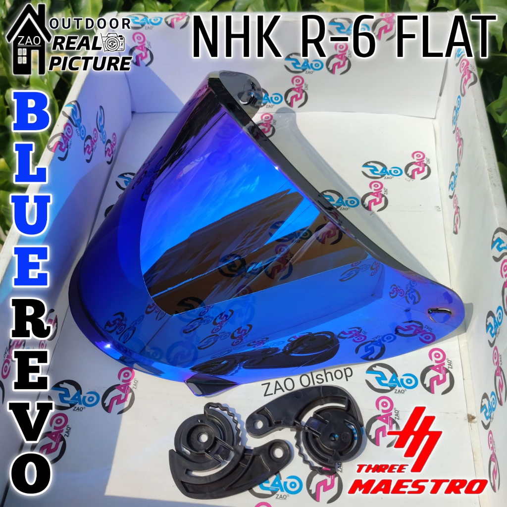 Kaca NHK R6  FLAT | Datar visor bisa dipasang anti fog dan Tear Off Original Three Maestro Kuat hemat murah kualitas eksport anti pecah putih smoke iridium TM1