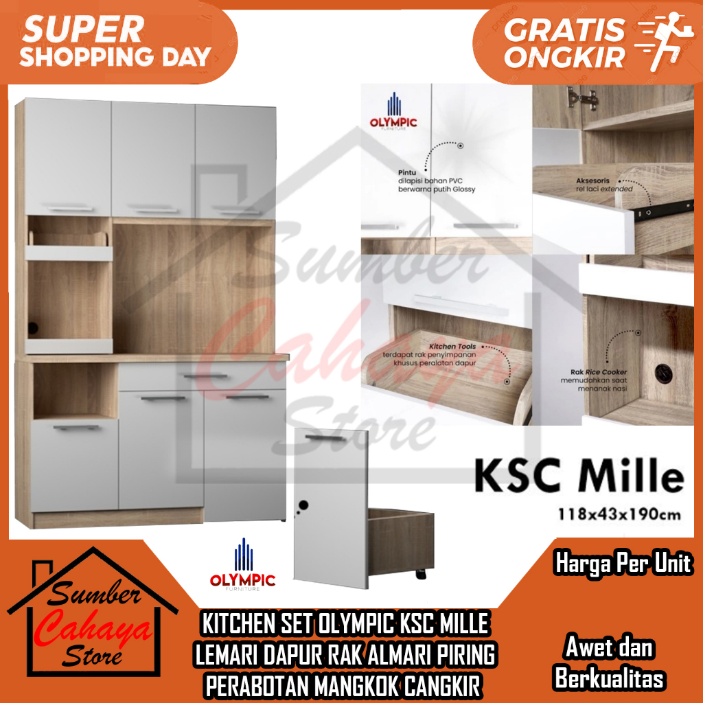 [Instan] KITCHEN SET OLYMPIC KSC MILLE LEMARI DAPUR RAK ALMARI PIRING PERABOTAN MANGKOK CANGKIR RACK