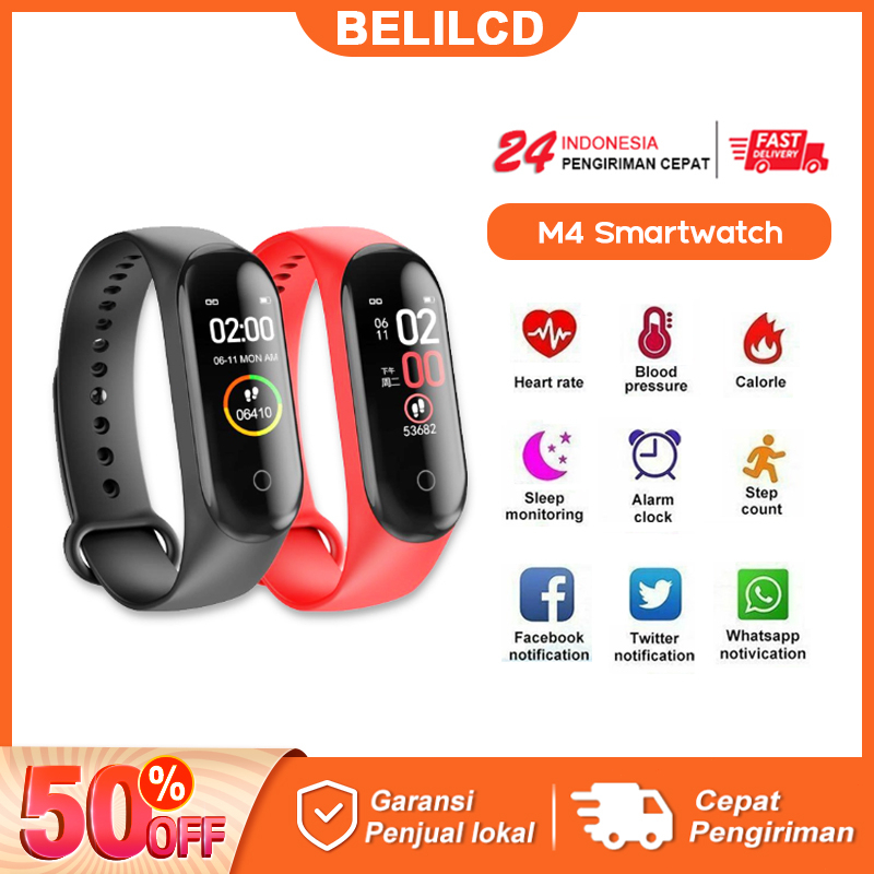 M4 Smartwatch Bluetooth Smartband Fitness Tracker Colour Display HeartRate Waterproof Jam Tangan Pria Wanita Digital