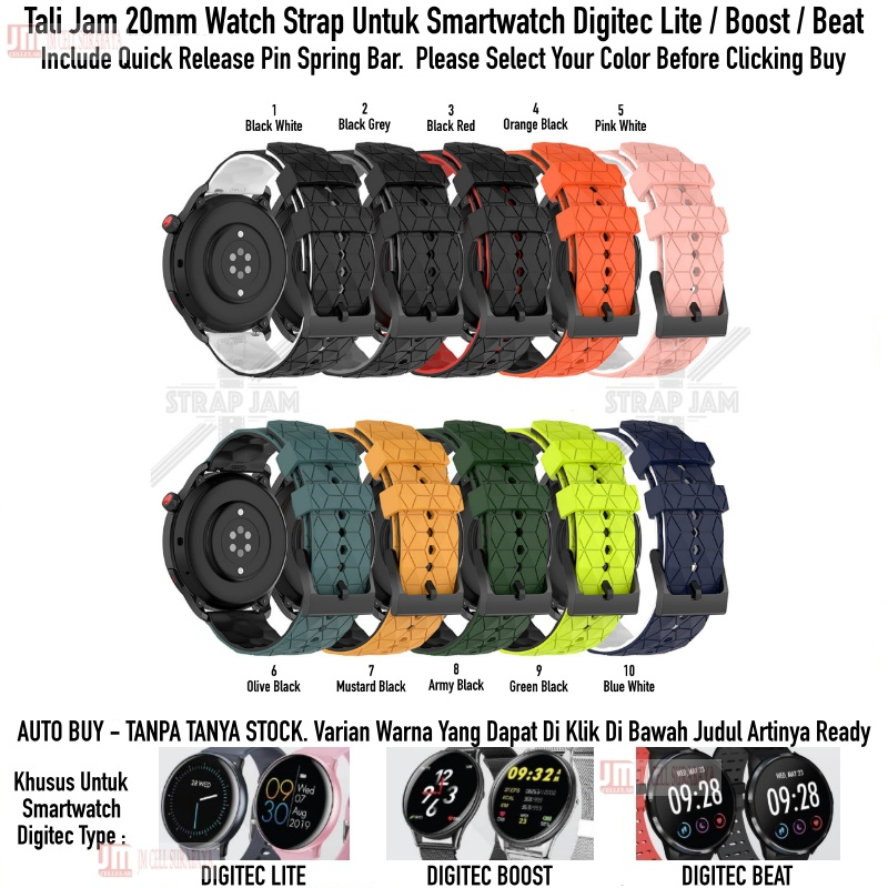 ZQT Strap 20mm Digitec Lite / Boost / Beat - Tali Jam Silikon Rubber Quick Release