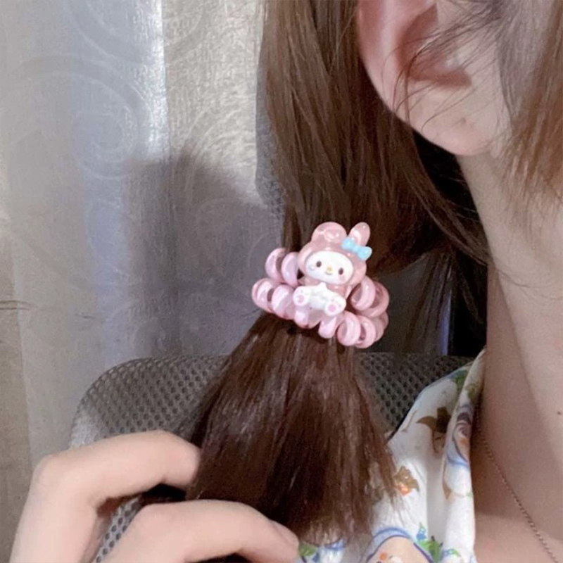 LED Ikat Rambut Satin sanrio Hiasan Kepala Kartun Bercahaya Kuromi/Melody Karet Gelang Usus Besar Tali Rambut Elastis Karet Gelang Kecil - SG