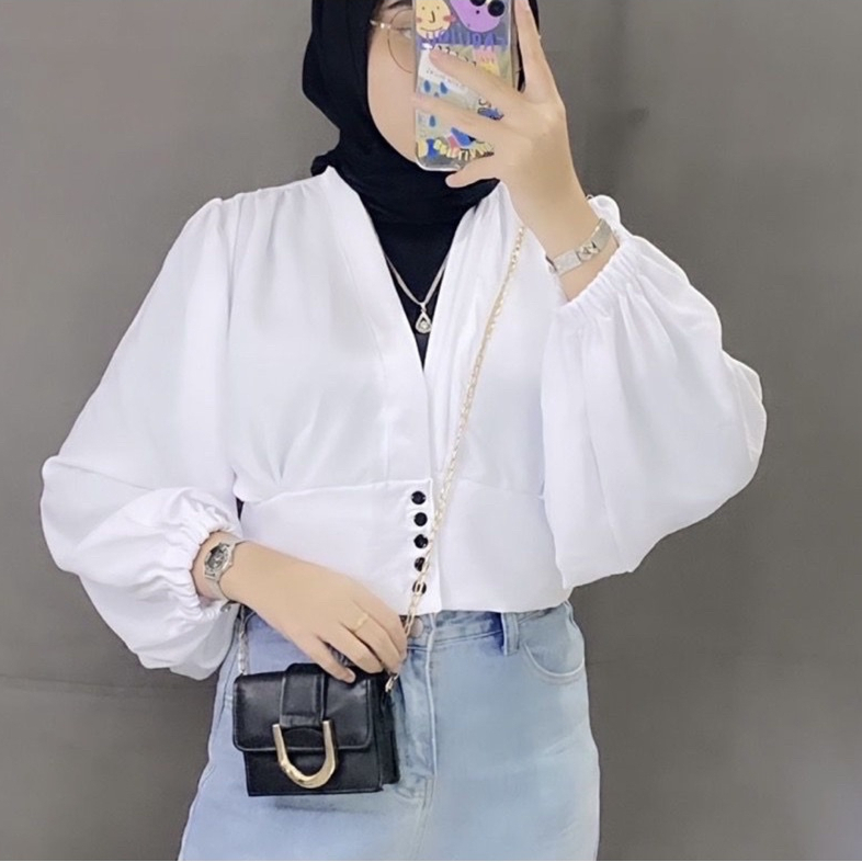 grosir_solo || MAURIN TOP BLOUSE OUTER KANCING / BIANCA CROP TOP SEMI OUTER CRINCLE
