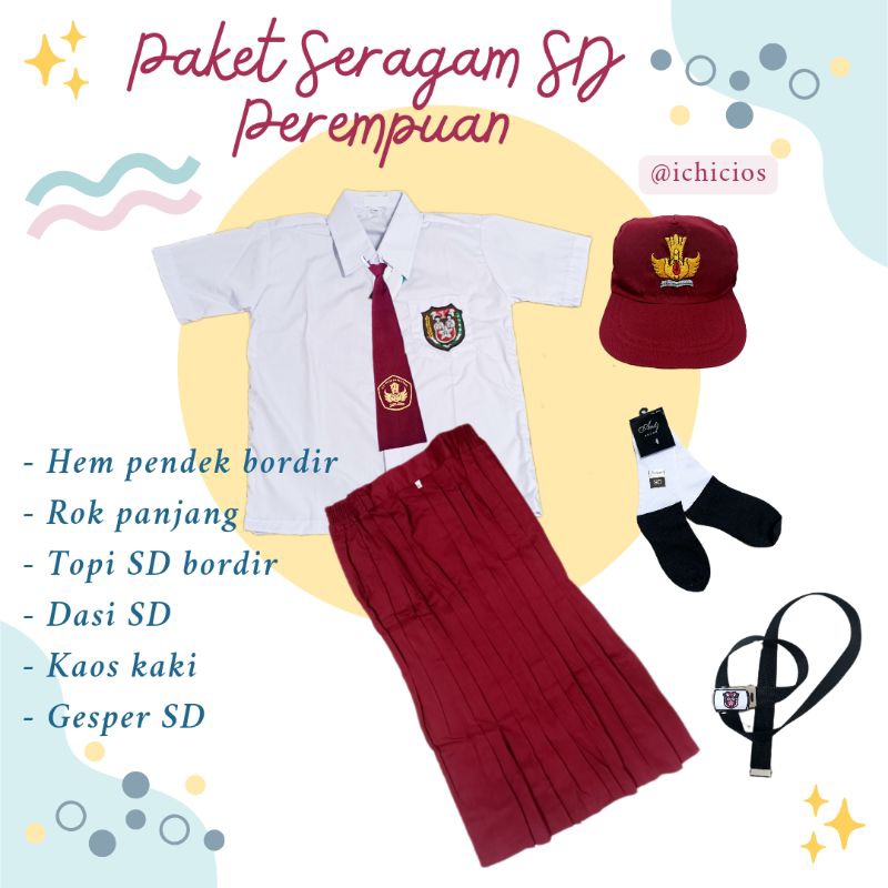 seragam SD anak perempuan // hem pendek rok muslim SD // seragam merah putih //baju putih