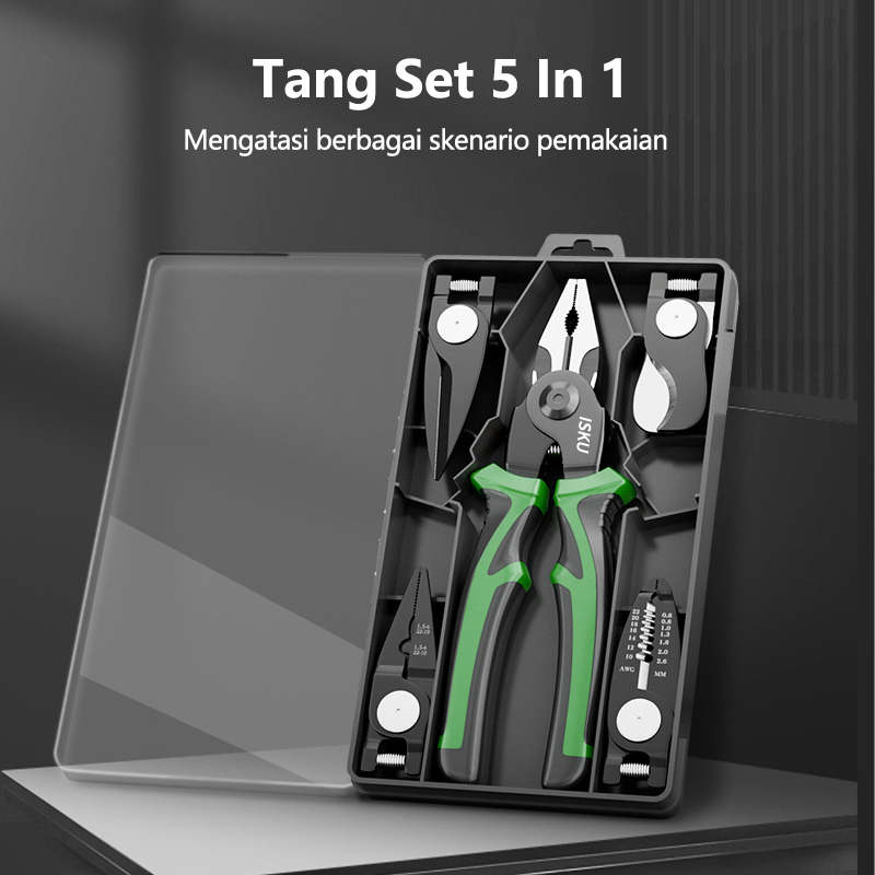 ISKU Tang 5 in 1 Tang kawat Tang Jepit Tang Lancip Tang Potong Tang Aksesoris Kerajinan Tang Kombinasi