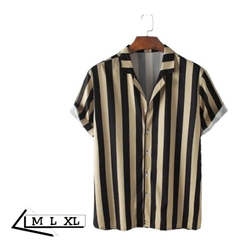 Kemeja Salur Pria Stripe Lengan Pendek Cowok Hem Garis Baju Belang Strip