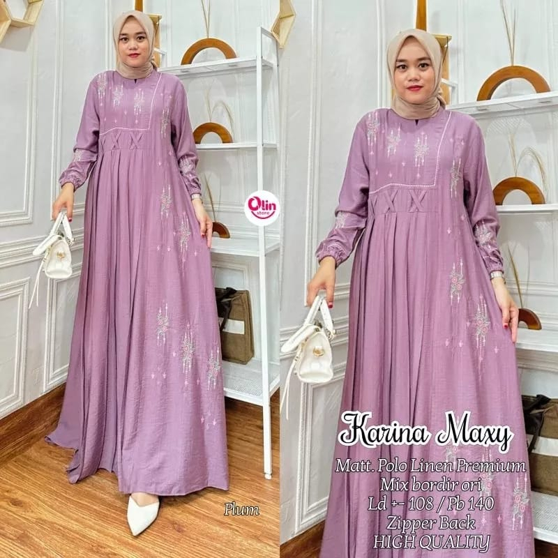 Gamis Wanita Terbaru 2023 Karina Maxy Dress Kondangan Bordir Mewah Gaun Pesta Muslimah Baju Wanita Kekinian