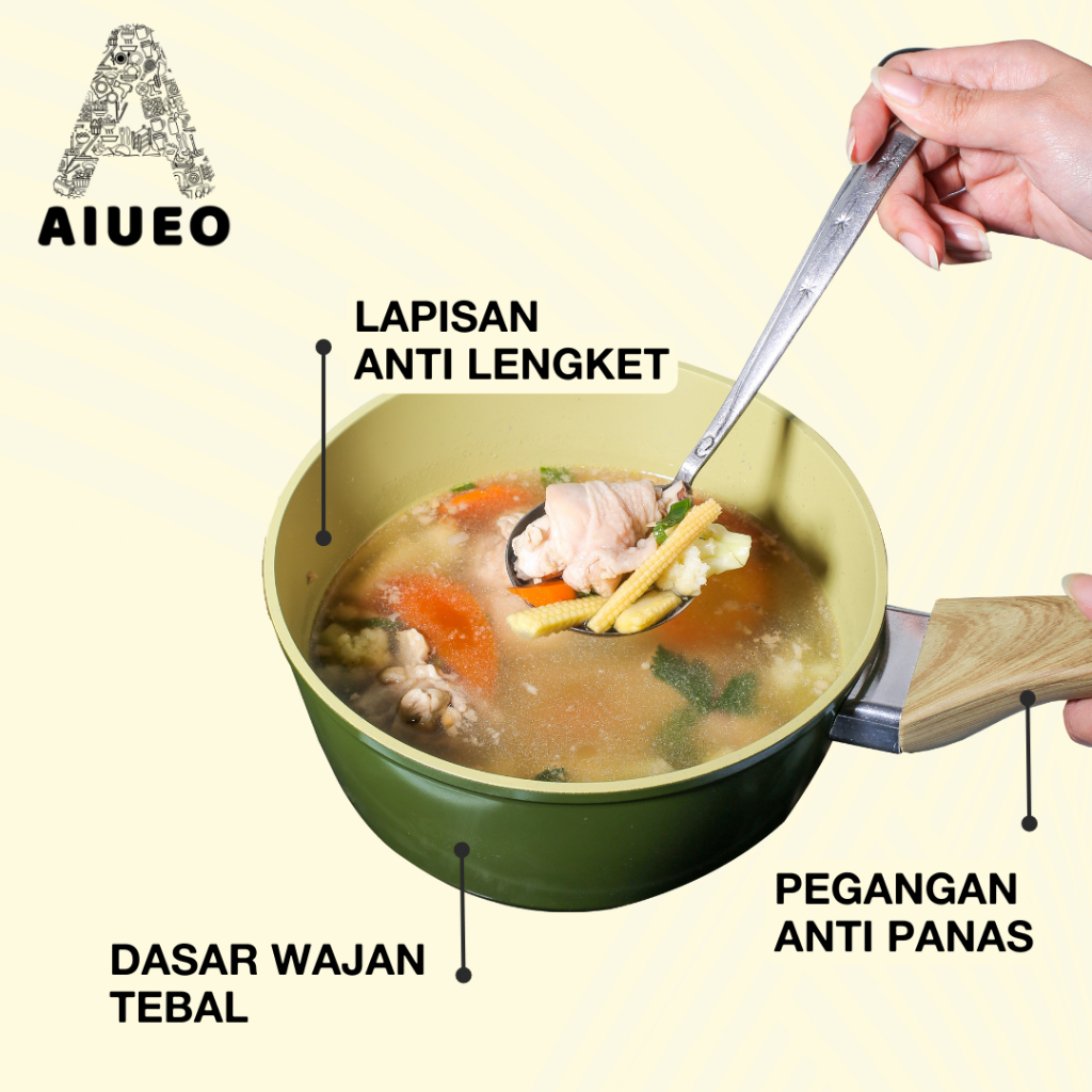 Panci Kukus anti Lengket 18 cm - Sauce Pan Anti Lengket  Panci Keramik Panci Rebus Mie Panci Susu Tutup Kaca Panci MPASI