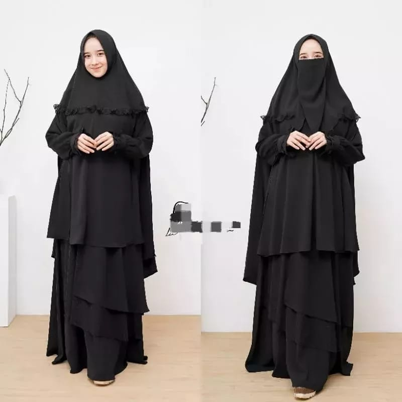 Gamis Syari Terbaru Al Syifa Syari Set Khimar Gamis Crinkle Airflow Mix Tille Dot Baju Kondangan Wanita Kekinian Gaun Pesta Muslimah