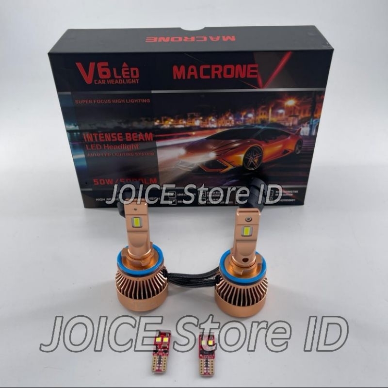 LAMPU MOBIL HEADLIGHT LED MACRONE V6 6000K - H11