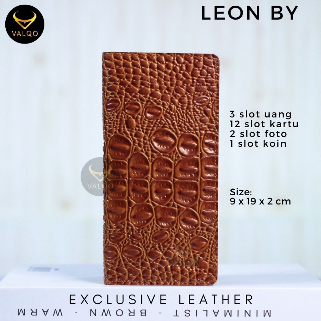 [VALQO] LEON BY Dompet Kulit Sapi Motif Buaya Pria Wanita Panjang Kartu Foto Cewek Cowok