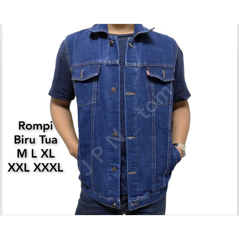 ROMPI JEANS JUMBO XXL XXXL DENIM VEST JINS BIG SIZE HITAM NAVY BIRU MUDA GARMEN JAKET TOURING UKURAN BESAR XXXXL XXXXXL XXXXXXL BAHAN TEBAL ANTI ANGIN 4XL 5XL 6XL 7XL KOMUNITAS LEVI MOTOR SEPEDA CLUB S M L XL