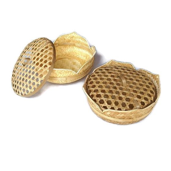 Mangkok box hampers teratai anyaman bambu / piring besek wadah parcel / tudung saji