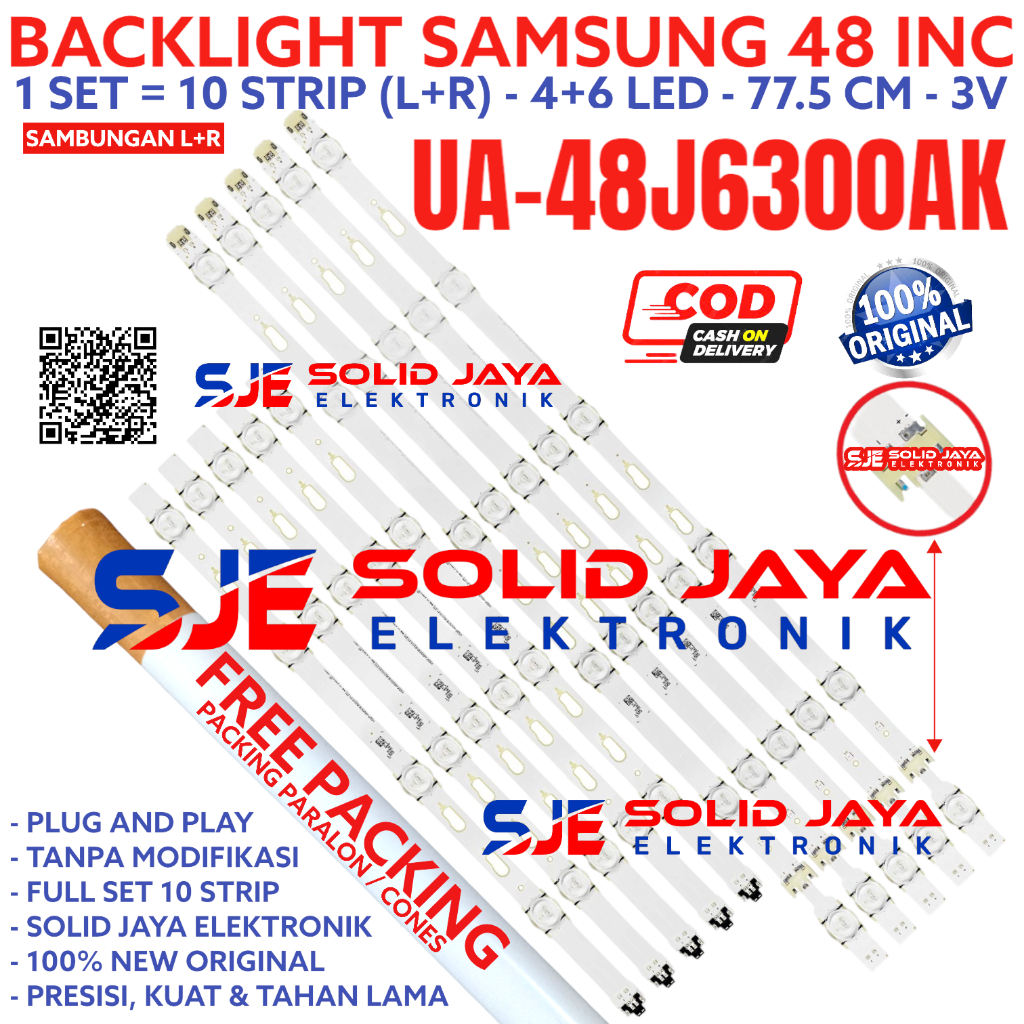 BACKLIGHT TV LED SAMSUNG 48 INC UA 48J6300 48J6300AK UA48J6300 UA48J6300AK UA-48J6300 UA-48J6300AK 48J LAMPU BL 10K 3V 10 KANCING 48J 6300 10LED 48INC