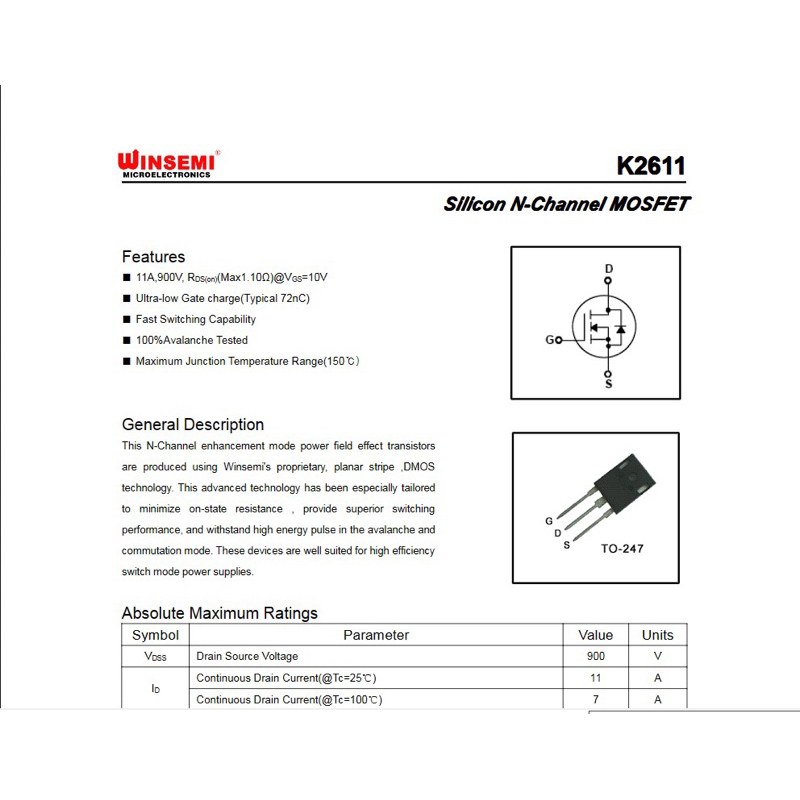 mosfet 2SK2611 K2611 11A 900v original