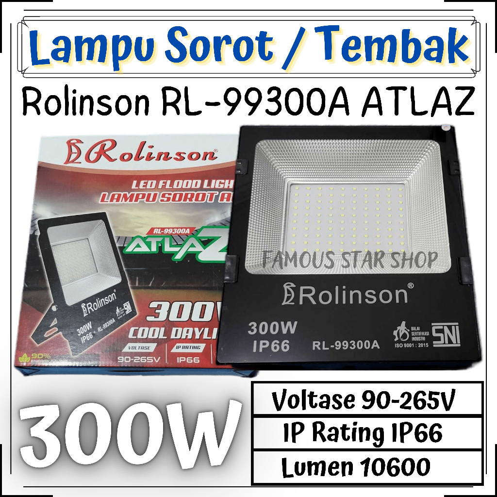 Lampu Sorot Listrik AC 300 Watt AC Rolinson ATLAZ RL-99300A Lampu Tembak 300W Listrik Sorot Led Cool