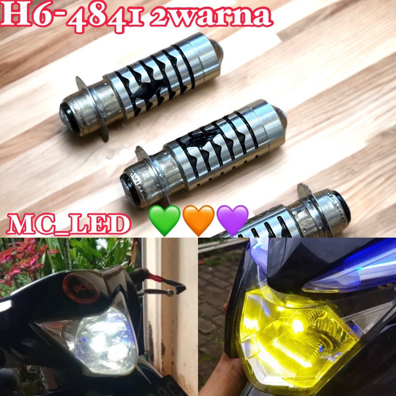 MCLED Lampu Led laser h6 4841 2warna dan putih putih cocok semua motor matic bebek beat vario fino mio xeon mio gt mio soul mio m3 vixion mxking scoopy tiger supra revo vega dll