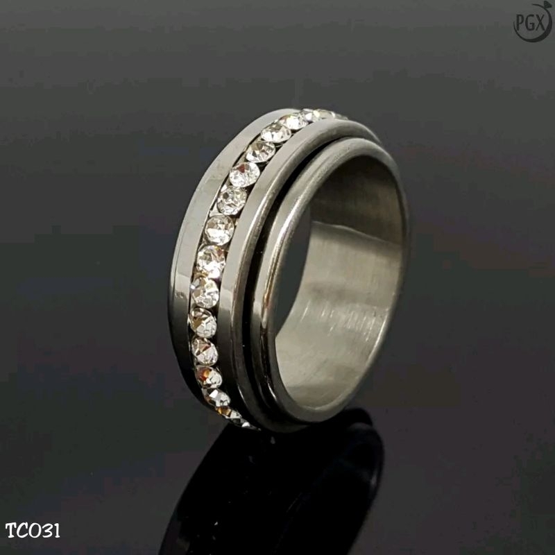 Cincin Titaniumsteel Silverr Full Aksen Mata Imitasi