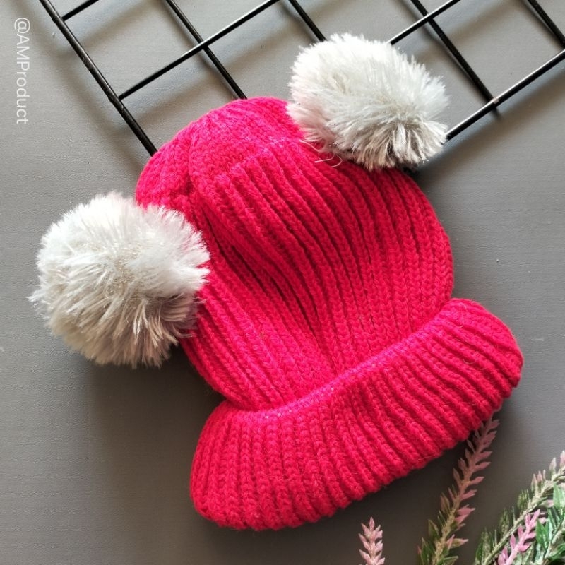topi kupluk bayi pompom polos